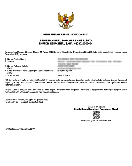Dokumen Perizinan Berusaha Berbasis Risiko (NIB 0808220007094) Badal Amanah